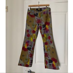 Graphic Handprinted Flared Out Jeans